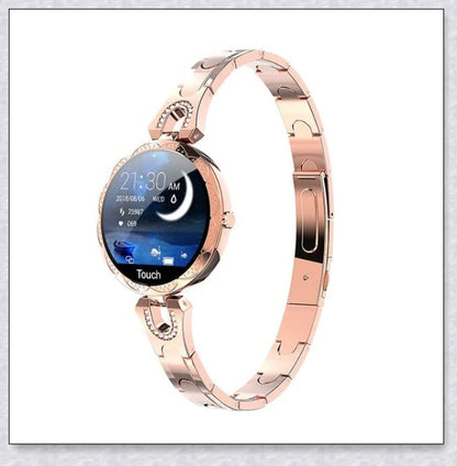 Melanda Women's Smart Watch with elegant rhinestone-adorned strap and advanced fitness tracking features