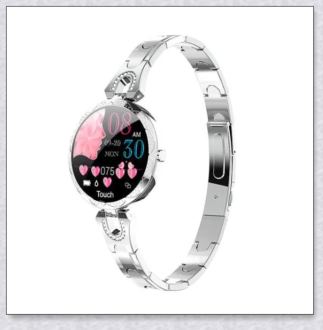 Melanda Women's Smart Watch with elegant rhinestone-adorned strap and advanced fitness tracking features
