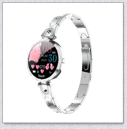 Melanda Women's Smart Watch with elegant rhinestone-adorned strap and advanced fitness tracking features