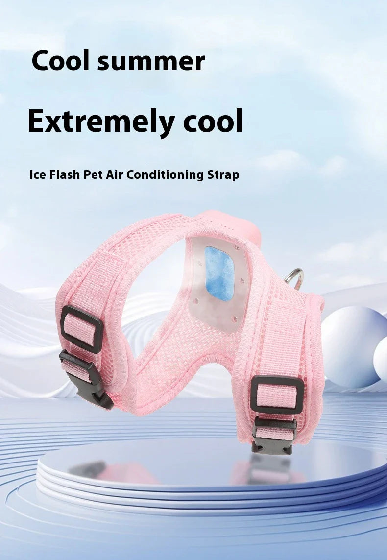 Cooling dog vest with air conditioner system, adjustable chest strap, and breathable nylon fabric design for comfortable outdoor use