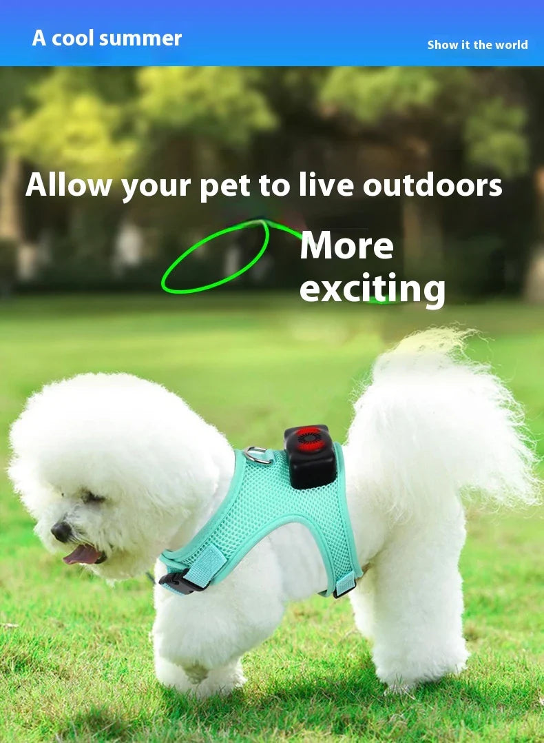 Cooling dog vest with air conditioner system, adjustable chest strap, and breathable nylon fabric design for comfortable outdoor use