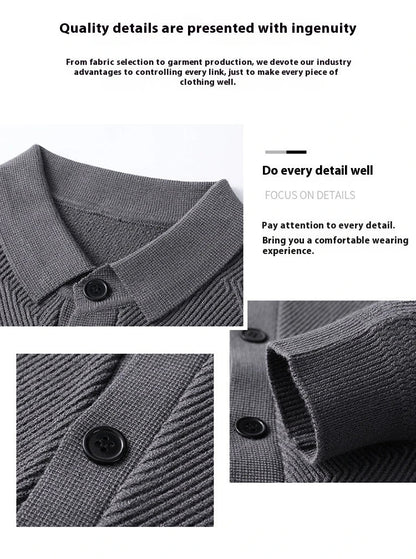 A sophisticated men's knitting sweater cardigan in a variety of stylish color options