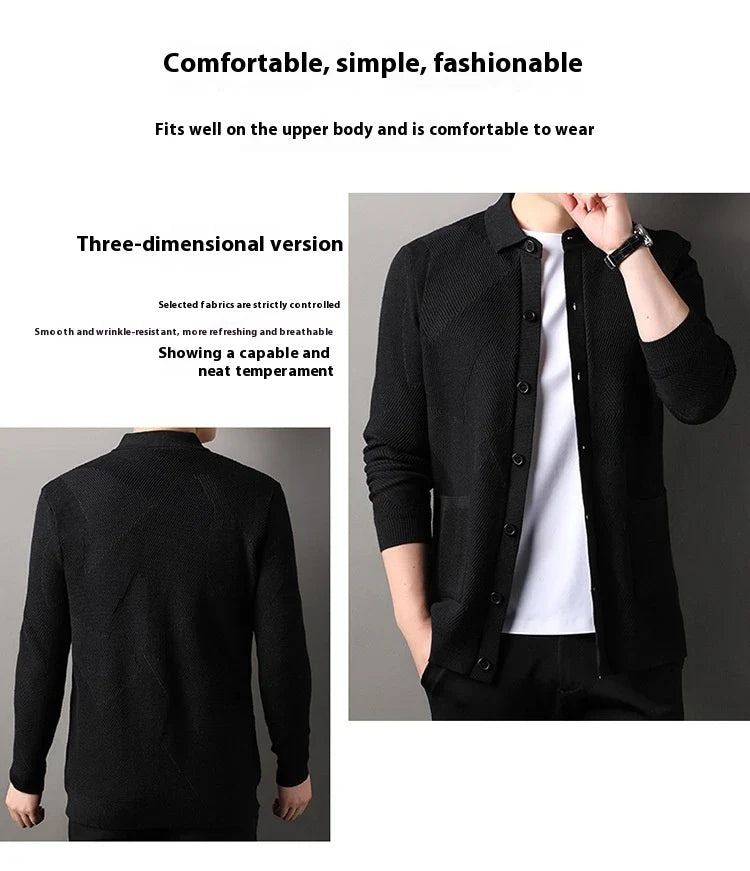 A sophisticated men's knitting sweater cardigan in a variety of stylish color options
