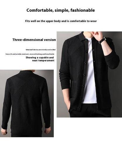 A sophisticated men's knitting sweater cardigan in a variety of stylish color options