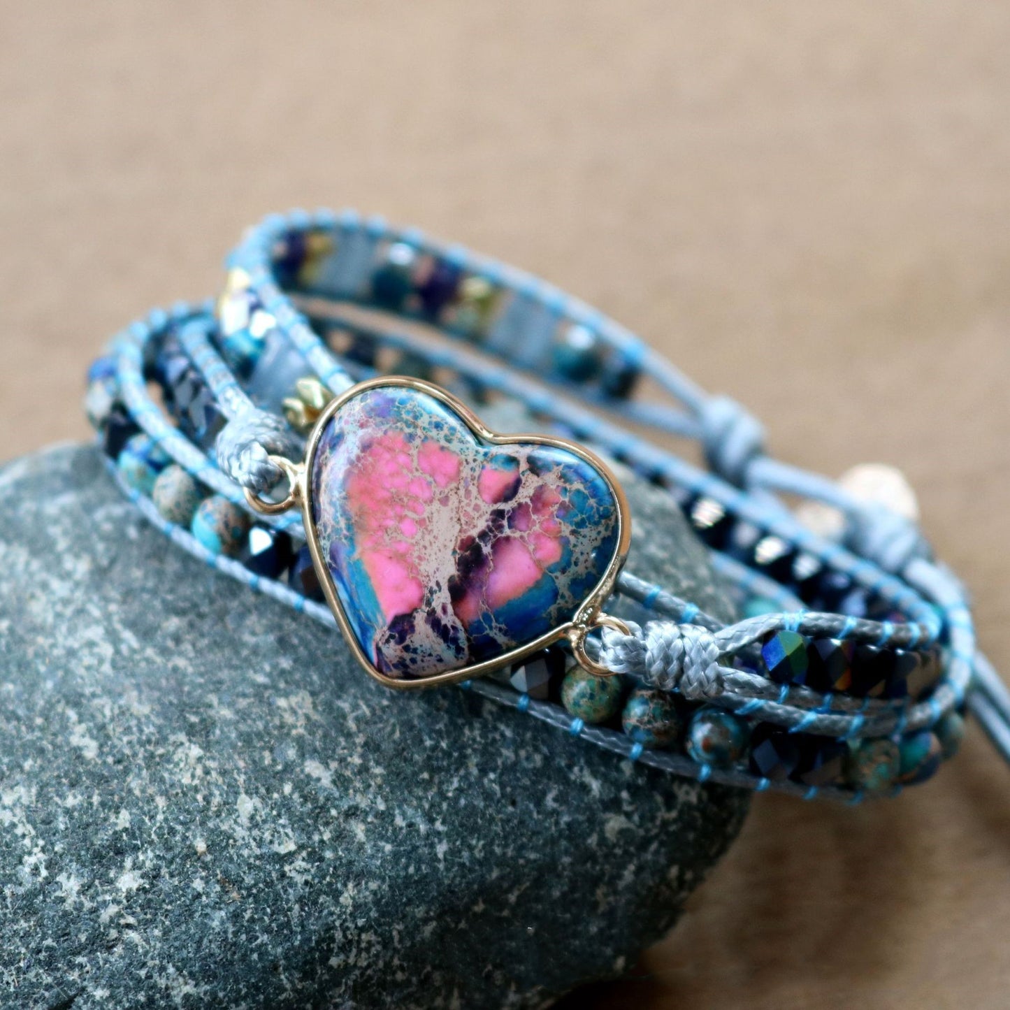 hhomeenjoy.com Adjustable Heart Charm Bracelet with Amazonite for Women and Teens