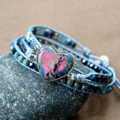 hhomeenjoy.com Adjustable Heart Charm Bracelet with Amazonite for Women and Teens