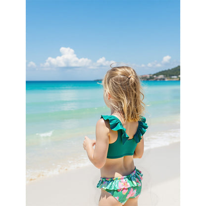 hhomeenjoy.com Girl's Green Bikini Swimsuit in Multiple Sizes-Adorable Little Kids Ruffle-Trim Bikini - Solid Color 2-Piece Girls Swimsuit Set