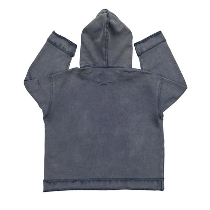 Dark blue hoodie sweater with The Sun Also Rises Back To Make text on the front.