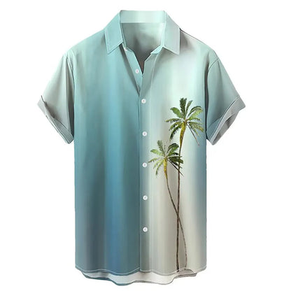 Men's short-sleeved Hawaiian shirt with 3D printed pattern, available in multiple colours and sizes including plus sizes.