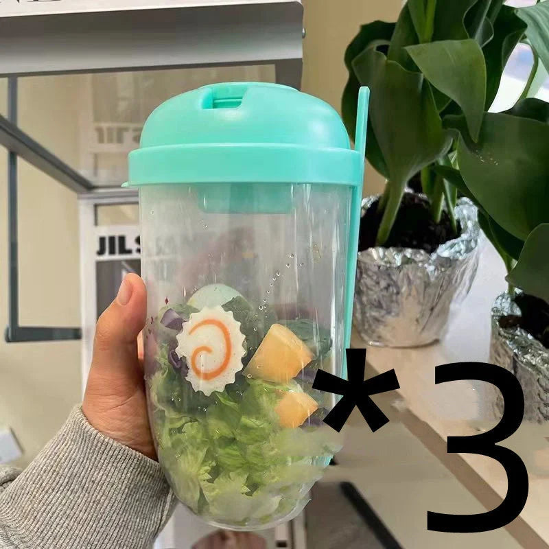 Modern minimalist salad cup with fork and cover, 1000ml capacity, available in four colors