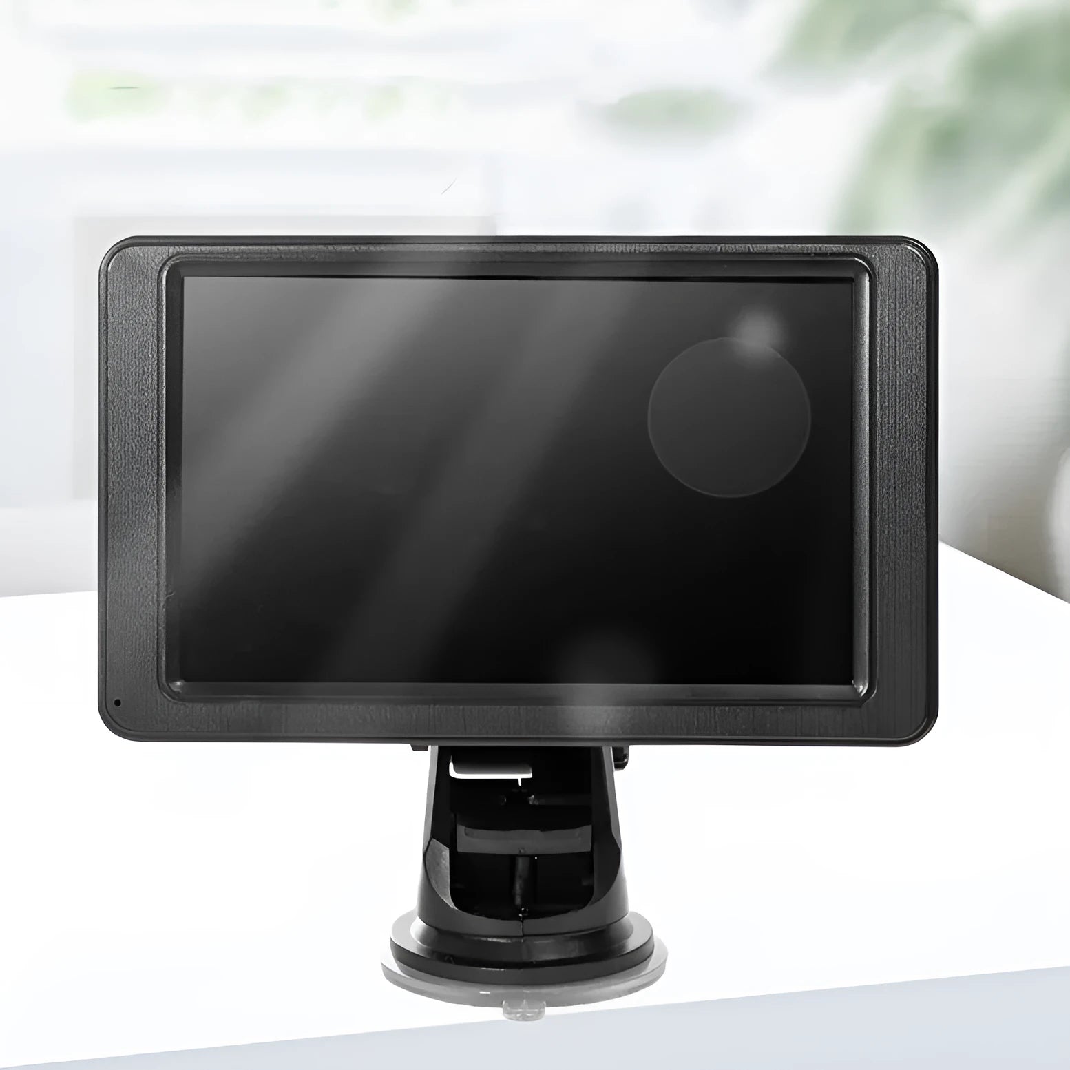 Black portable 7-inch vehicle MP5 player with LCD screen and mounting bracket.