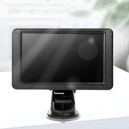 Black portable 7-inch vehicle MP5 player with LCD screen and mounting bracket.