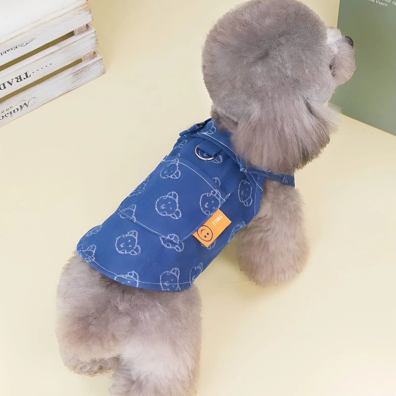 Teddy Bichon pet dress denim princess style spring autumn thin small dog clothing S M L XL XXL sizes bracket skirt or bracket T denim material