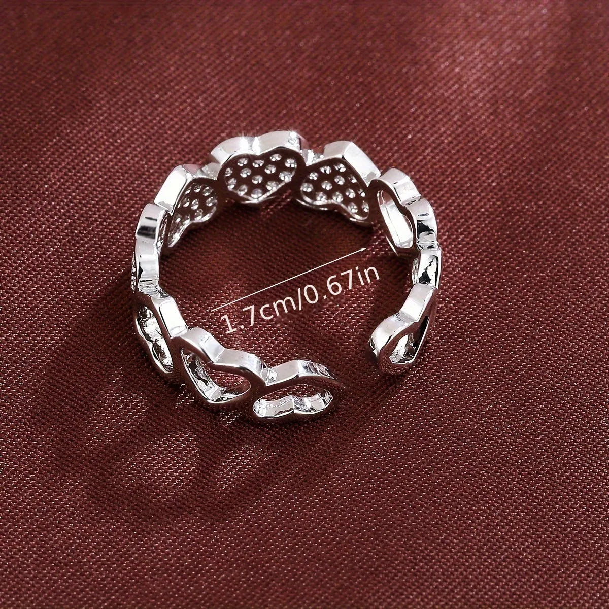 Adjustable opening couples ring with heart motif, gold and silver finishes, geometric shape, diamond treatment on copper