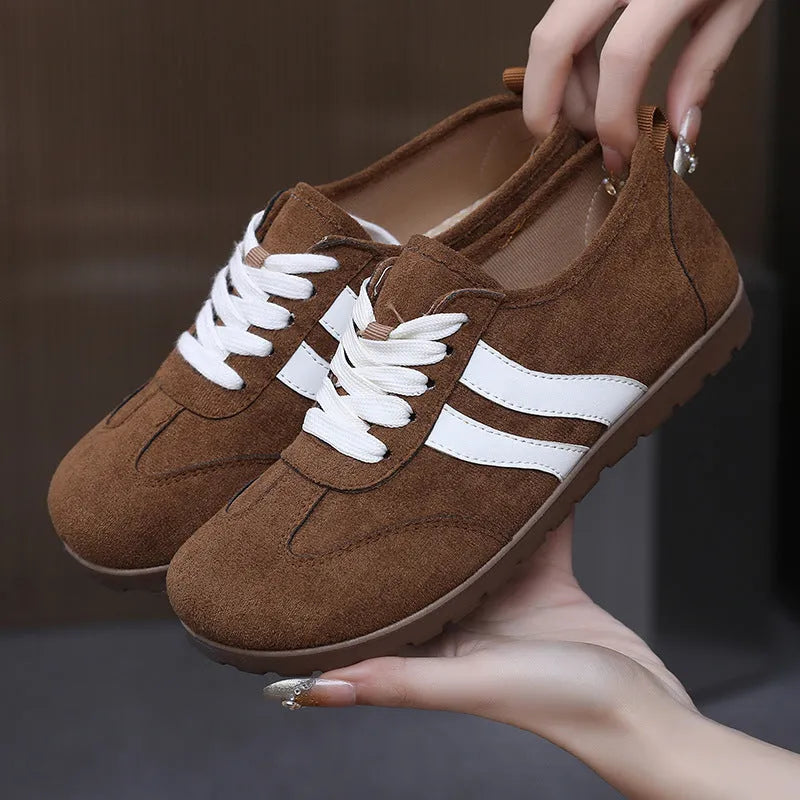 Women's Canvas Sneakers with Soft Rubber Sole Vintage Style Flat Heel Round Toe Available in Dark Red Khaki and Maroon Sizes 35-41 Breathable Lightweight Casual Footwear