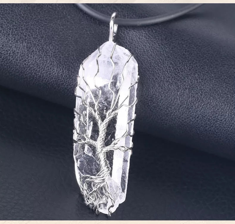 Unique amorphous white crystal pendant necklace with 45cm chain in antique silver or copper