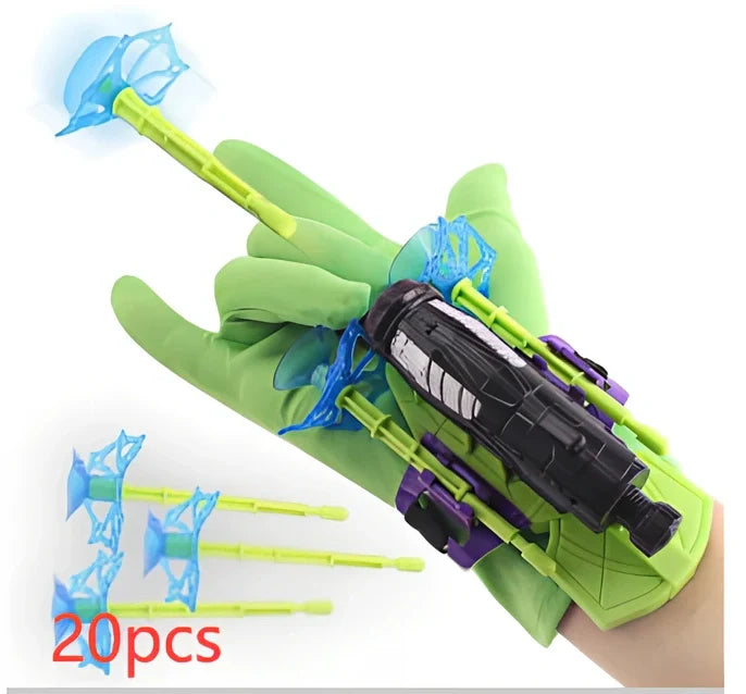 Green Spider Launcher wrist toy with transmitter and suction gloves on adjustable strap
