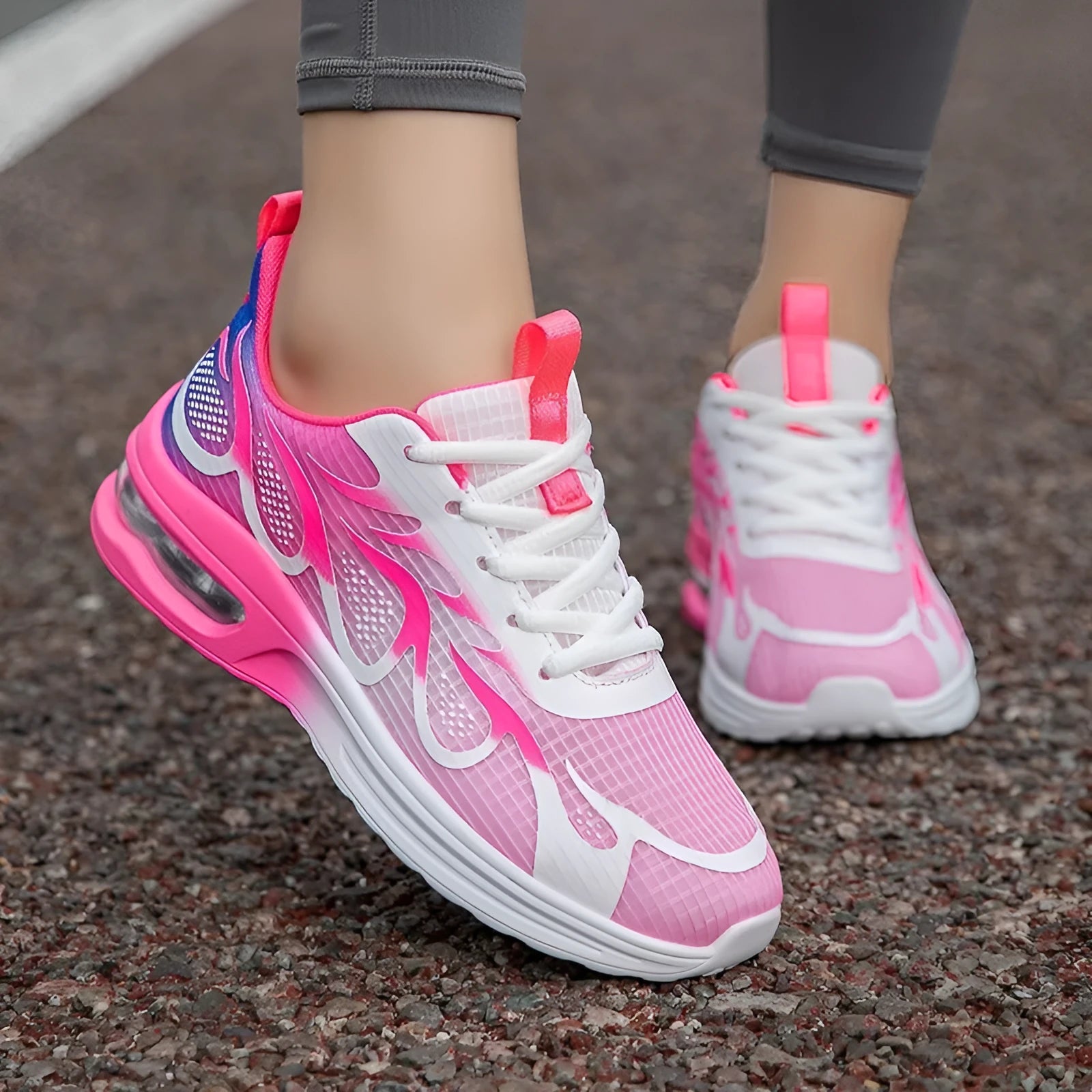 Women's mesh casual sneakers in pink, Plum Red or Moonlight colours with flexible PU soles