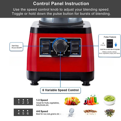 Red commercial blender with 2200W motor and 2L capacity for professional kitchen use