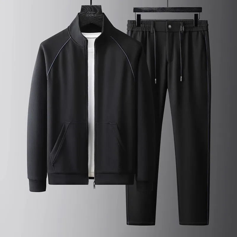 Stand collar casual sports suit in slim fit with long sleeves, shown in coffee colour, sized for weights up to 102.50kg
