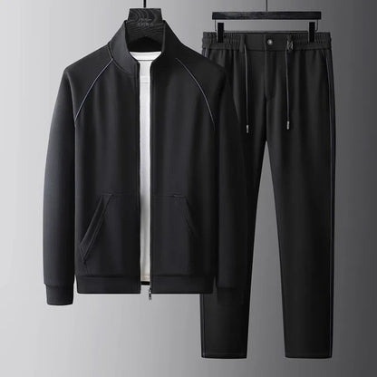 Stand collar casual sports suit in slim fit with long sleeves, shown in coffee colour, sized for weights up to 102.50kg