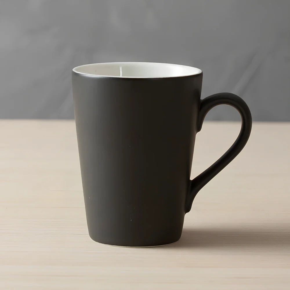 Creative office mug with handle in black, grey, khaki or light grey with enamel coating