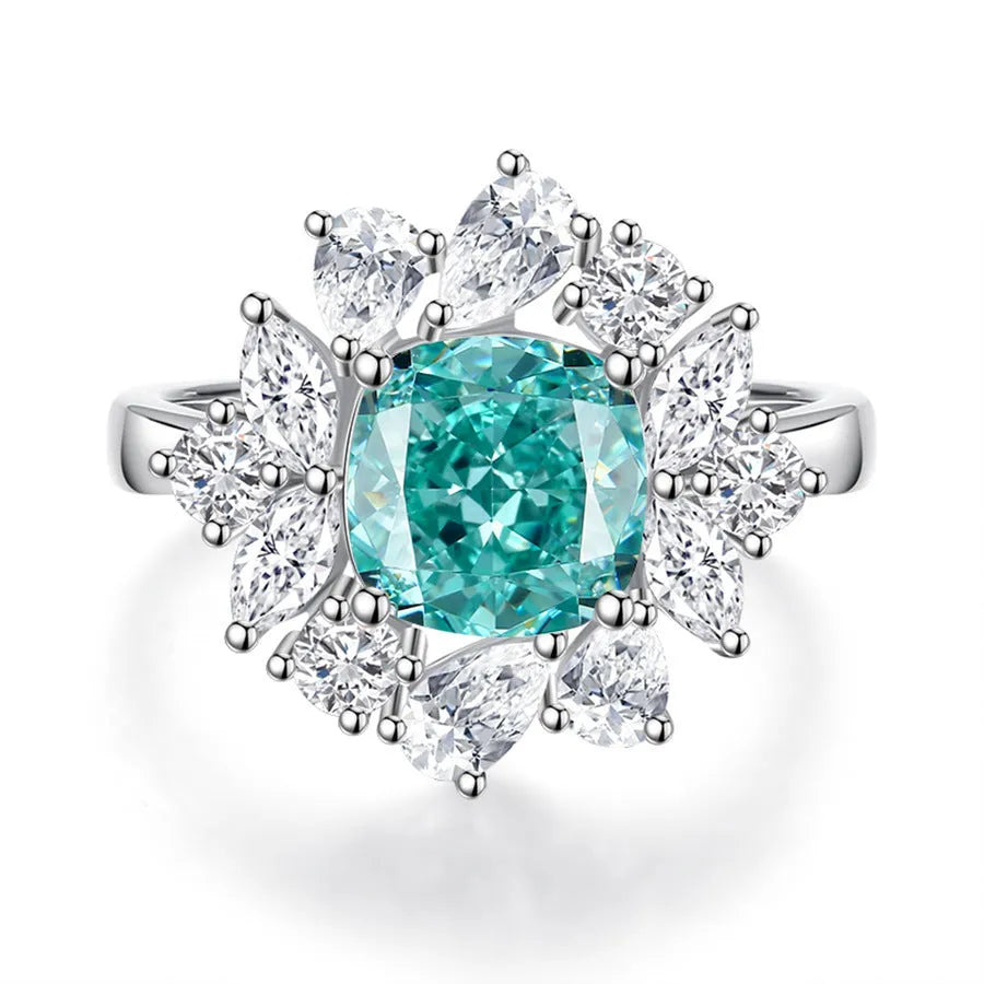 S925 silver emerald ring with palaibahao inlaid high carbon diamond, geometric design with elliptical elements
