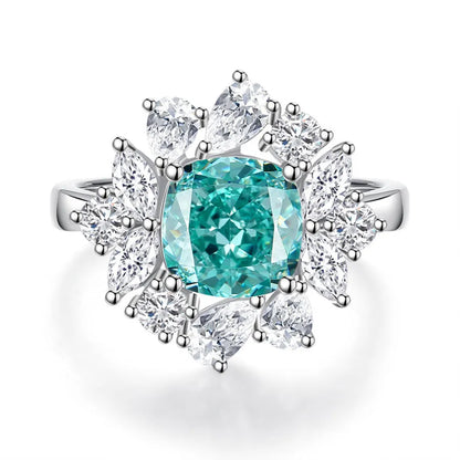 S925 silver emerald ring with palaibahao inlaid high carbon diamond, geometric design with elliptical elements