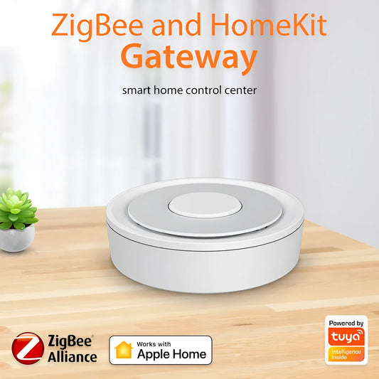 White square ZigBee 3.0 smart home gateway measuring 78mm with USB power connection