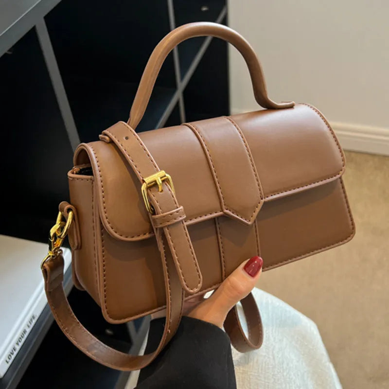Women's beige messenger bag with horizontal square shape, 22cm width, and file compartment for commuting