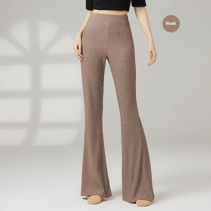 Female classical dance practice training pants in polyester, shown in beige apricot colour.
