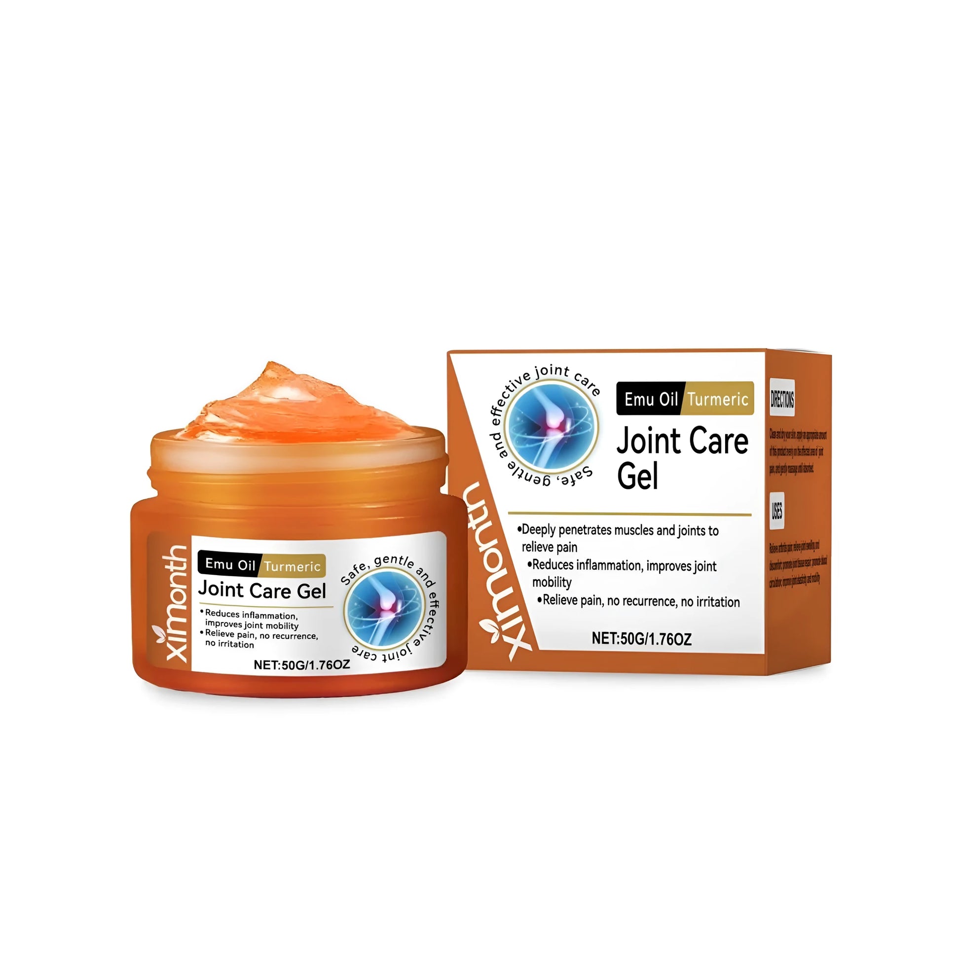 50g tube of natural joint pain relief gel containing turmeric, emu oil, and mint leaves