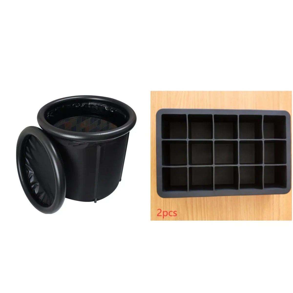 Black portable inflatable ice bath 70x80cm with weather lid and accessories