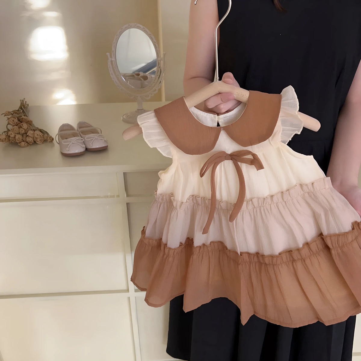 Baby girl sleeveless cotton vest dress in solid colour suit skirt style for summer, heights 90-140 yards