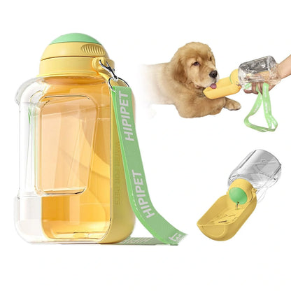 Portable 2-in-1 dog and cat water bowl with food container, available in white, yellow, and grey colors
