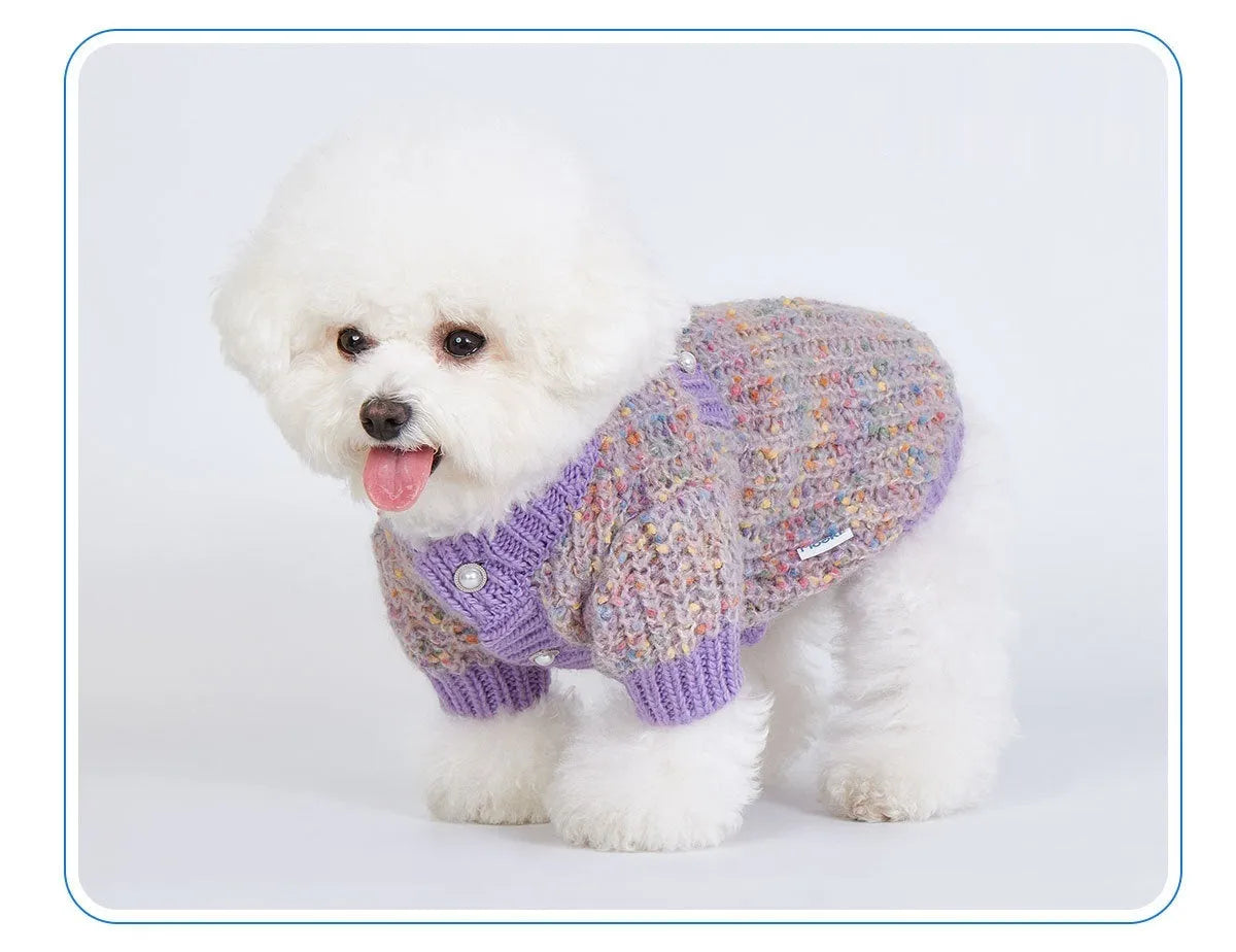 Purple dog cardigan sweater for XL and XXL sized pets made from soft polyester fabric