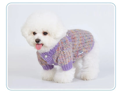 Purple dog cardigan sweater for XL and XXL sized pets made from soft polyester fabric
