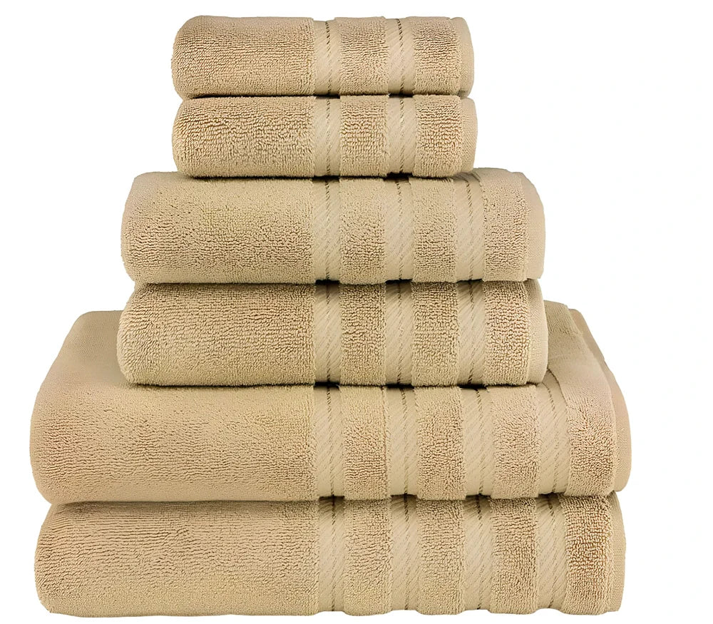 Long staple cotton towel set with three sizes: face cloth, hand towel, and bath sheet in navy blue