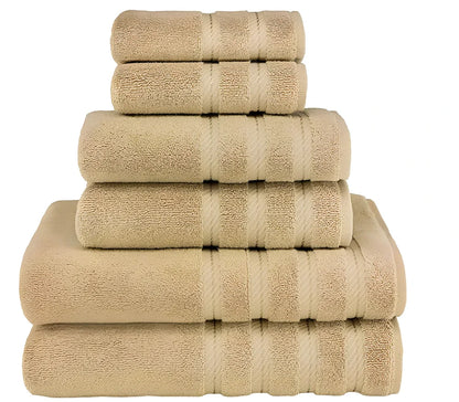 Long staple cotton towel set with three sizes: face cloth, hand towel, and bath sheet in navy blue