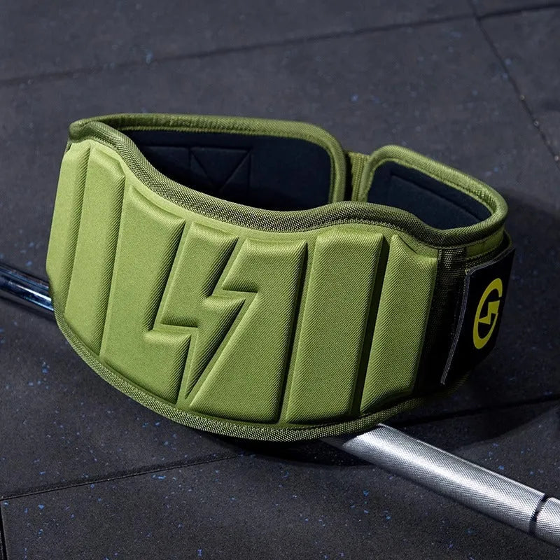 Abdominal exercising band in Army Green colour, adjustable for waist support during squats and weightlifting