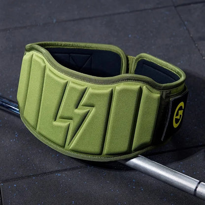 Abdominal exercising band in Army Green colour, adjustable for waist support during squats and weightlifting