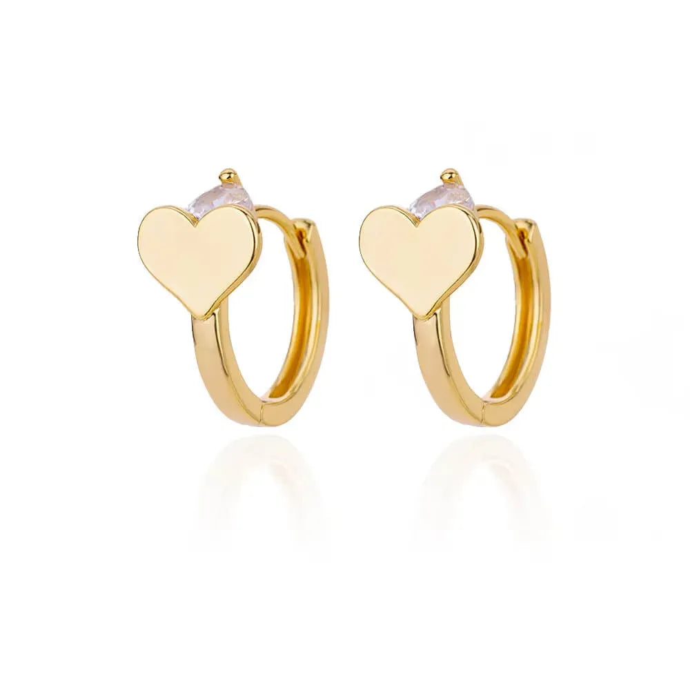Gold-plated heart-shaped stud earrings with a simple zircon stone for women.