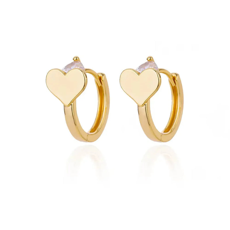 Stud earrings for women featuring a simple zircon love heart design in 18K gold-plated titanium steel, suitable for everyday wear and gift-giving with a cute style and included pair of ear studs.