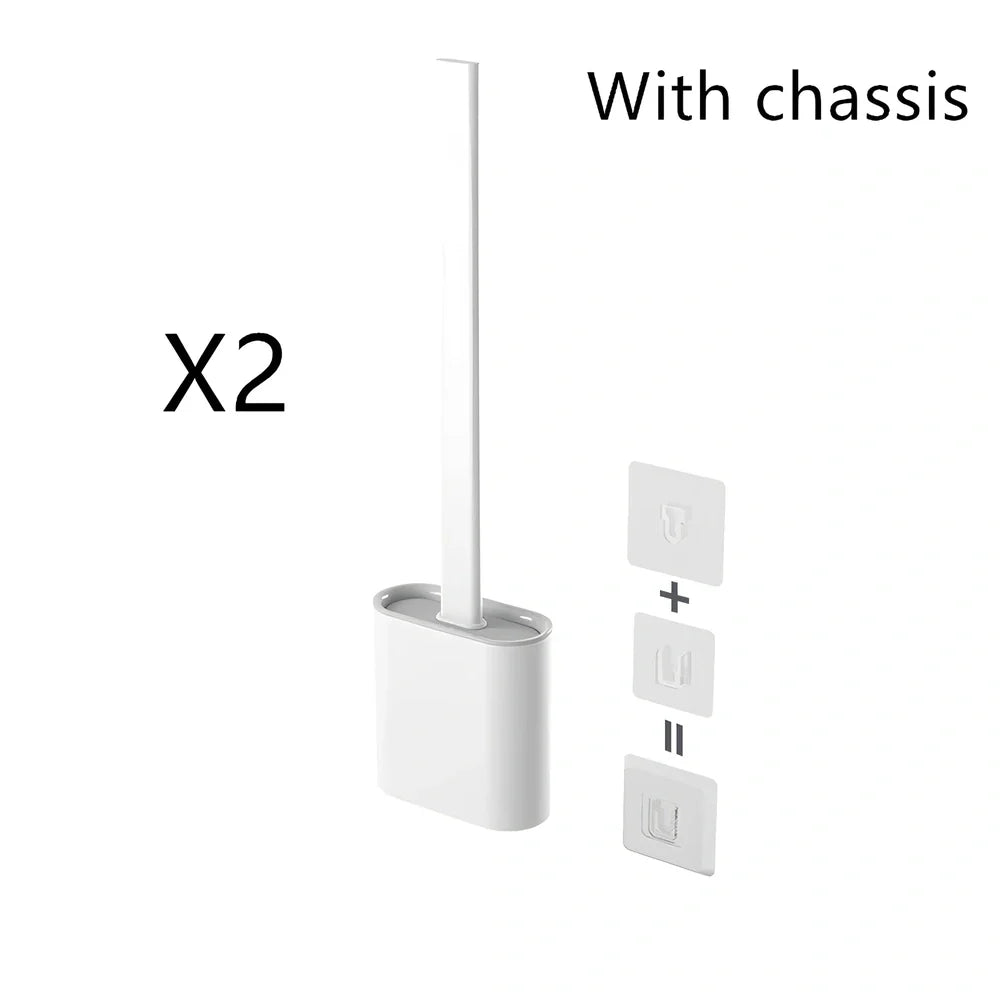 Wall-mounted soft toilet brush with silicone bristles and cover in midnight green colour