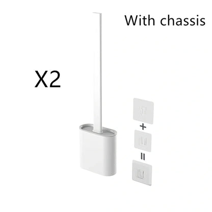 Wall-mounted soft toilet brush with silicone bristles and cover in midnight green colour