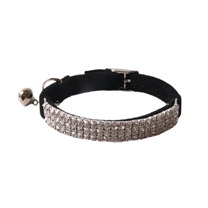 Cat collar with elastic buckle in six colour options showing 28cm length and flocking material texture