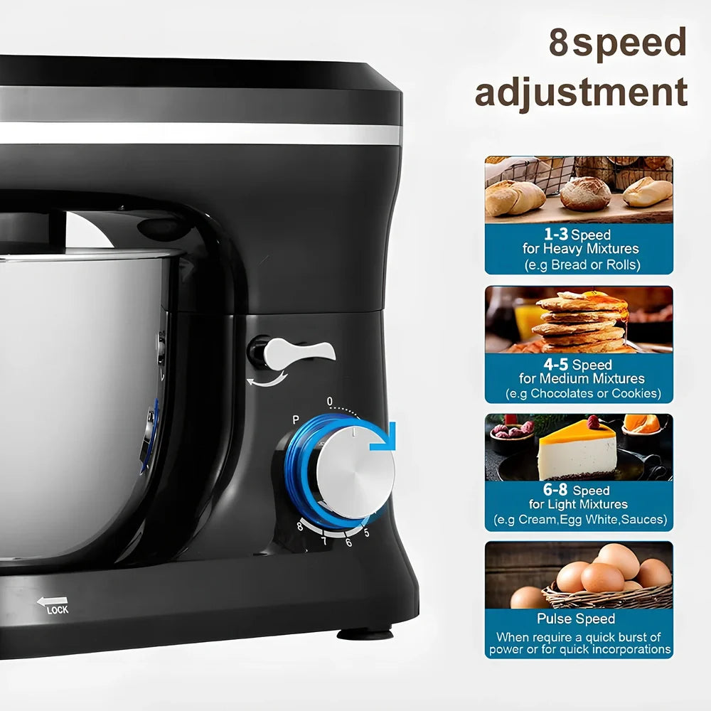 Black desktop stand mixer with 3-speed control for baking and whipping applications