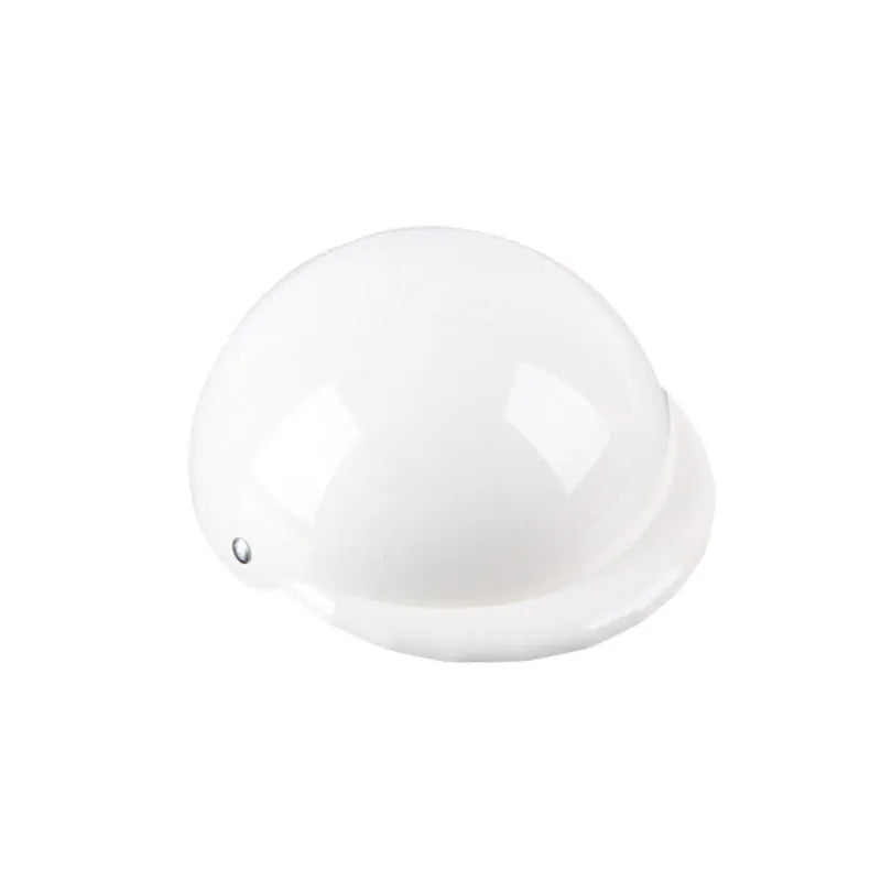 Plastic dog motorcycle cap helmet in seven colour options showing three diameter sizes