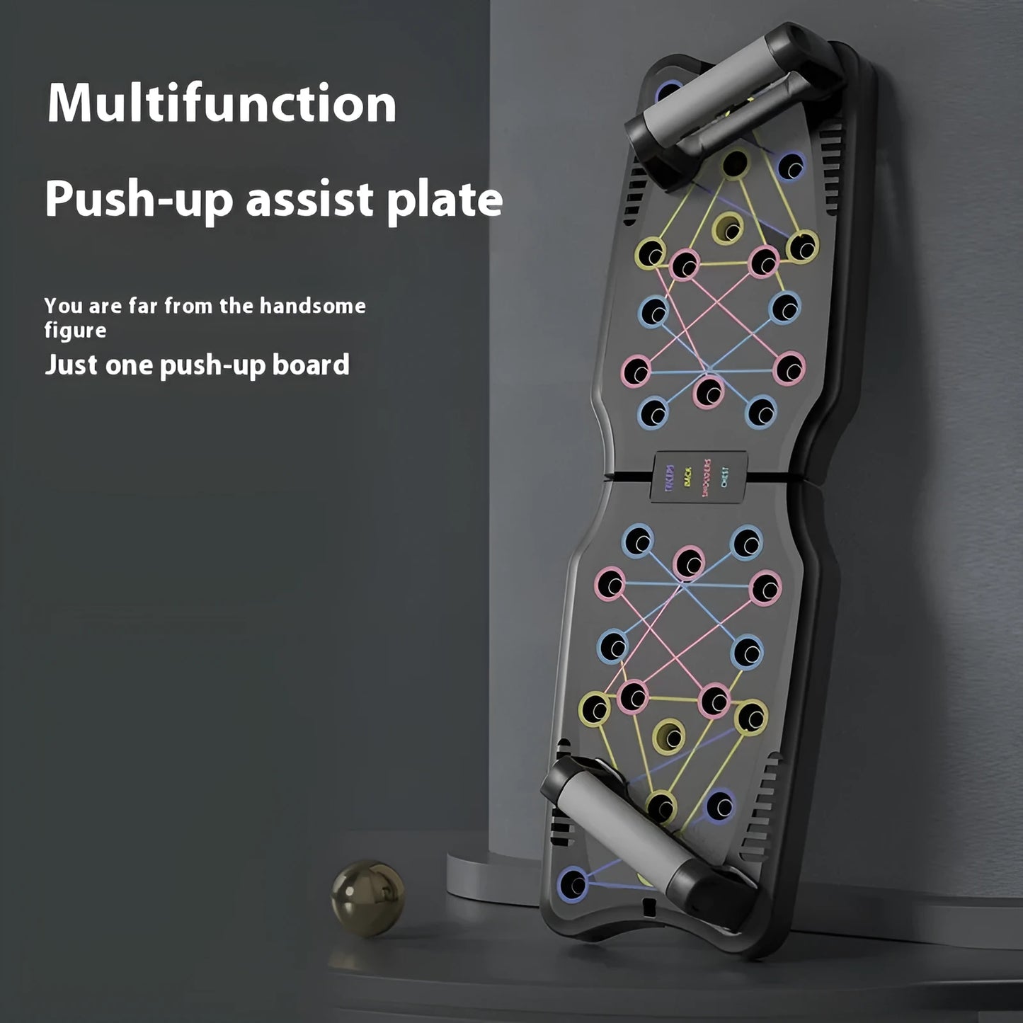 Set of black ABS plastic push up support plates on a floor, fitness equipment for chest and arm training.