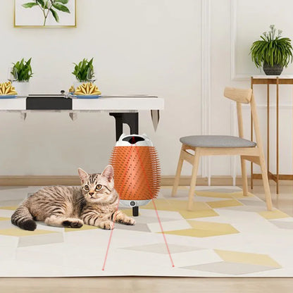 Salmon pink automatic pet grooming brush with sensor, silicone bristles, and massager for cats